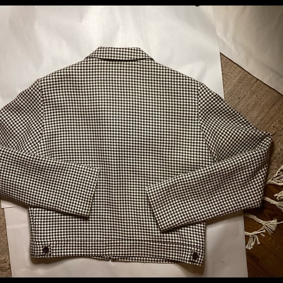EXPRESS TAILLEUR BROWN HOUNDSTOOTH LINED CROPPED ZIP JACKET SZ. 7/8 - Picture 8 of 9